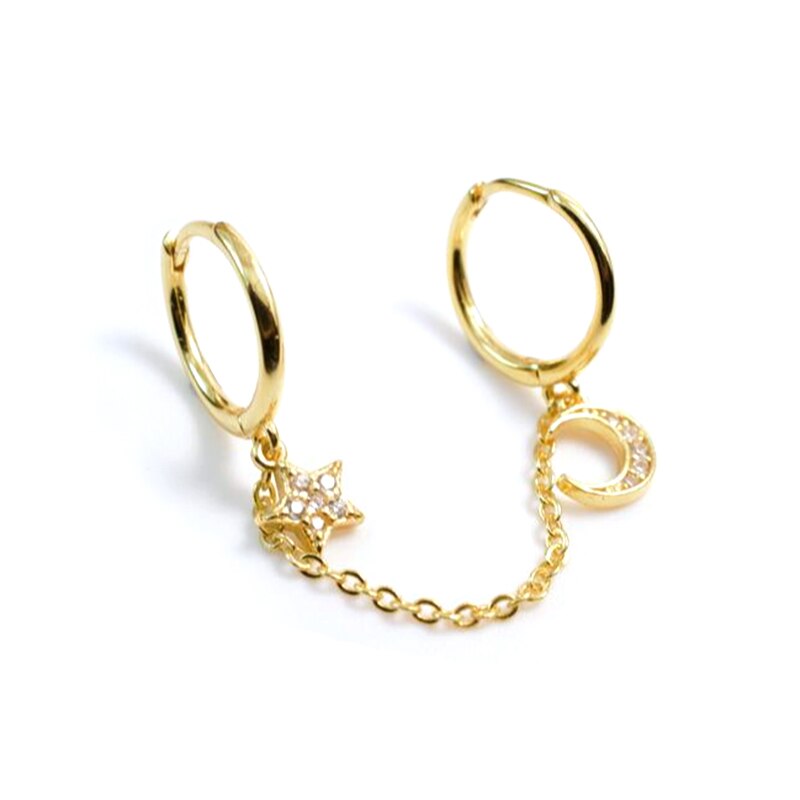 Aide – boucles d&#39;oreilles en argent Sterling 925 avec pendentif lune et étoile, en cristal CZ, 9mm, 1 pièce: gold color 1pc