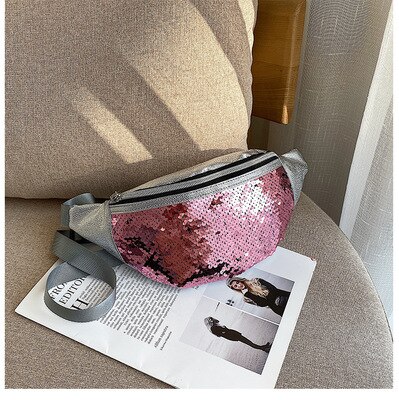 Vrouwen Meisjes Fanny Pack Shiny Sequin Taille Heup Tas Met Verstelbare Riem Vrouwelijke Mode Taille Packs: Roze