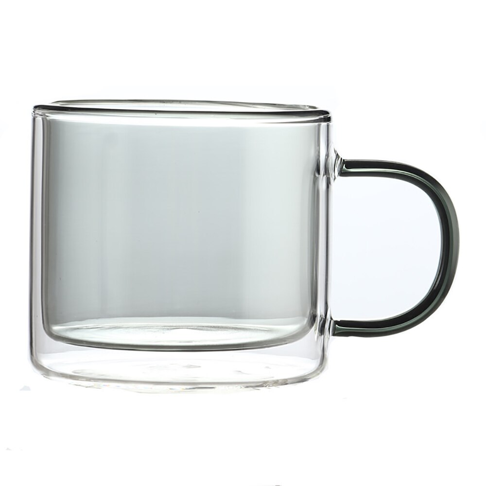 Vasos dobles de Color hechos a mano, tazas de cristal de borosilicato de alta resistencia al calor para el desayuno, tazas de 250ml para café, leche, jugo, avena: GRAY