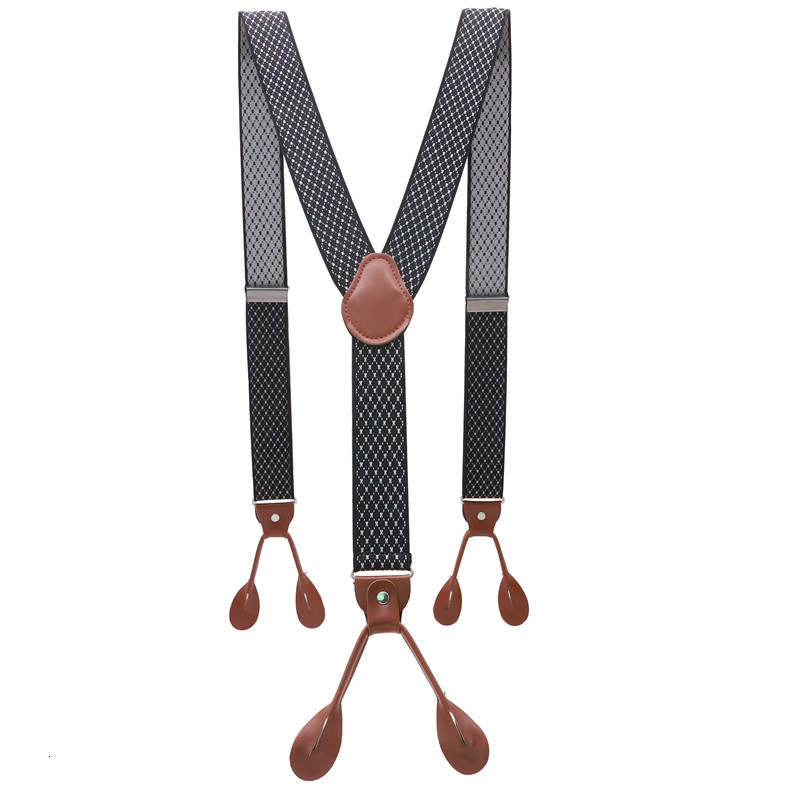 Unisex vintage seler herre seler justerbar 6 -knaps seler elastisk y-form strop bukser brun læder pu: 006