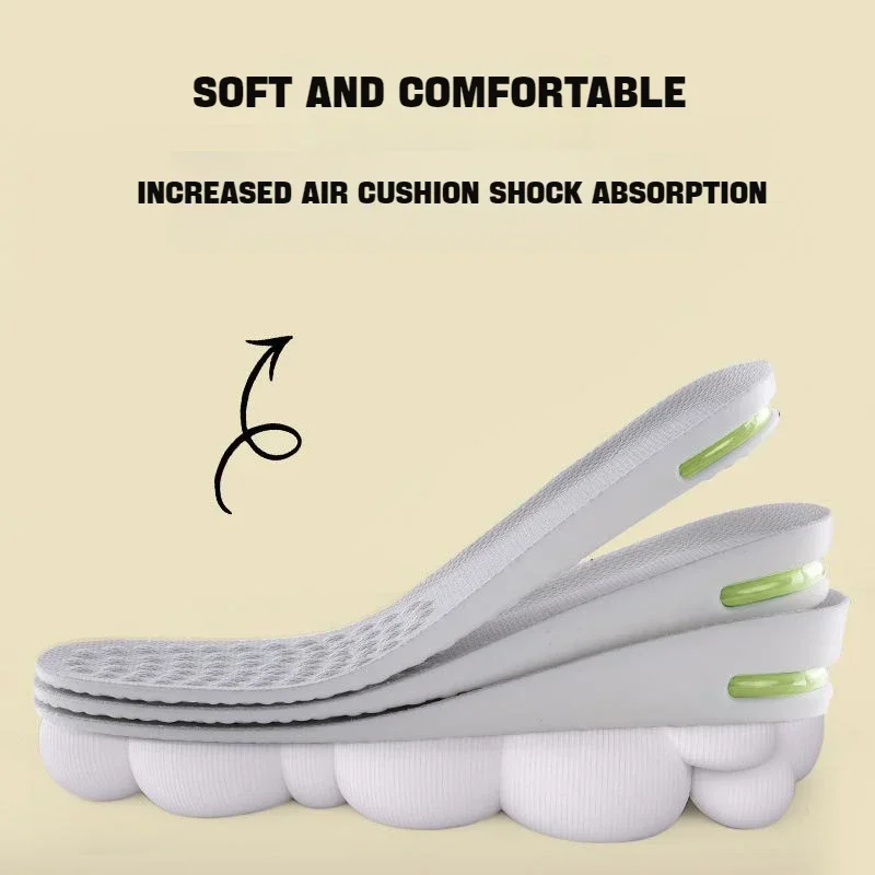 Plantillas para calzado deportivo con aumento de altura, insertos ortopédicos suaves y transpirables elásticos que absorben los golpes para hombres y mujeres con cojín de aire