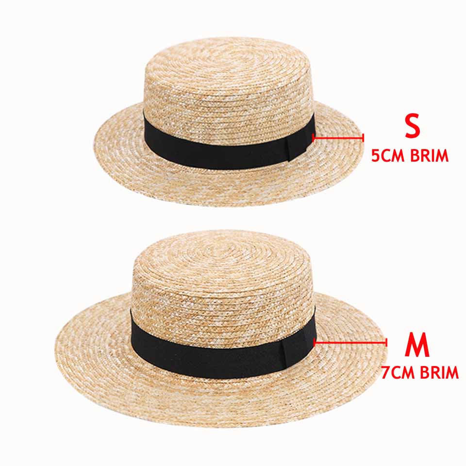 Sommer håndlavet naturlig hvede-halm solhat kvinder stråhat bred skygge flade top hatte mænd strand solide hætter solbeskyttelse chapeau