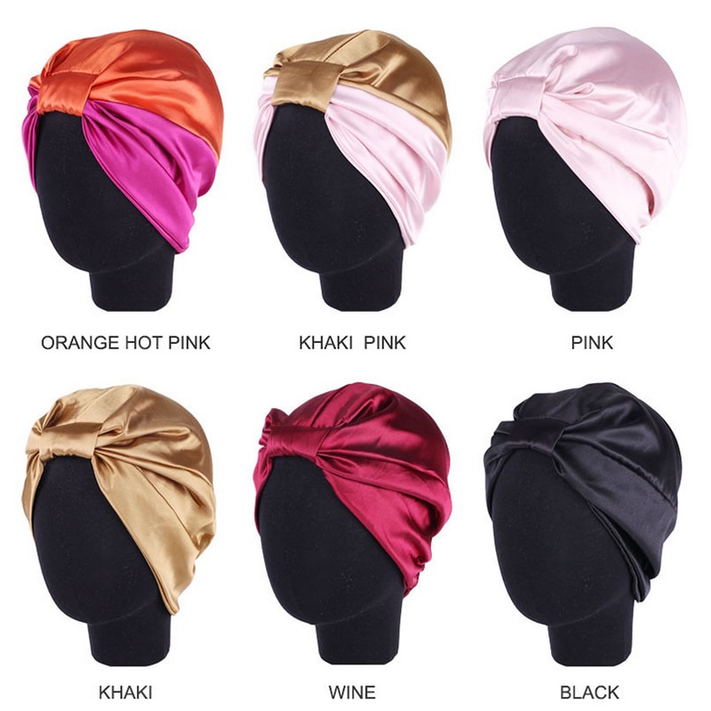 6 couleurs soie Salon Bonnet femmes sommeil Bonnet de douche élastique soins des cheveux Bonnet tête chapeau