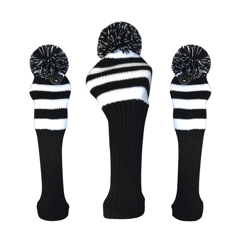 3Pcs Voor Driver Anti Scratch Golf Headcover Set Accessoires Big Pom Pom Sport Stofdicht Lange Hals Zachte Gebreide Beschermende golf