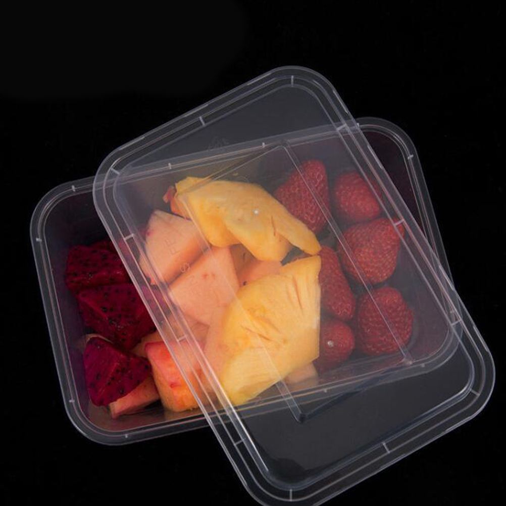 50pcs Transparent Fruit Carry Out Box Disposable Salad Meal Containers Food Storage Box Take Out Packing Box (1000ml)