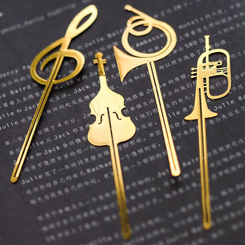 Marcapáginas con estilo de instrumento, de nota musical, papelería chapada en oro, suministros para oficina y escuela, marcador de libros