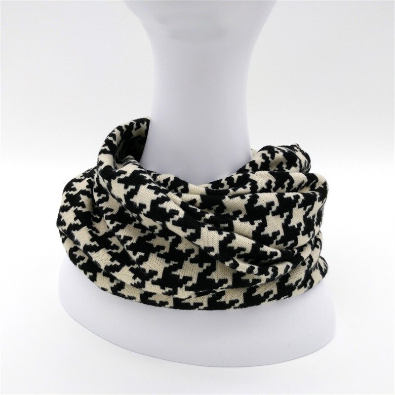 Gorro con capucha de pata de gallo para mujer, gorro con capucha a cuadros, a rayas finas, cálido, babero de invierno, gorrita de propósito Dual