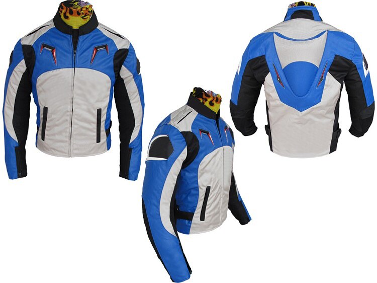 A star Men's Textile Motorcycle Riding Jacket with Protectors with Cotton Lining Black Blue Red Racing Jacket
