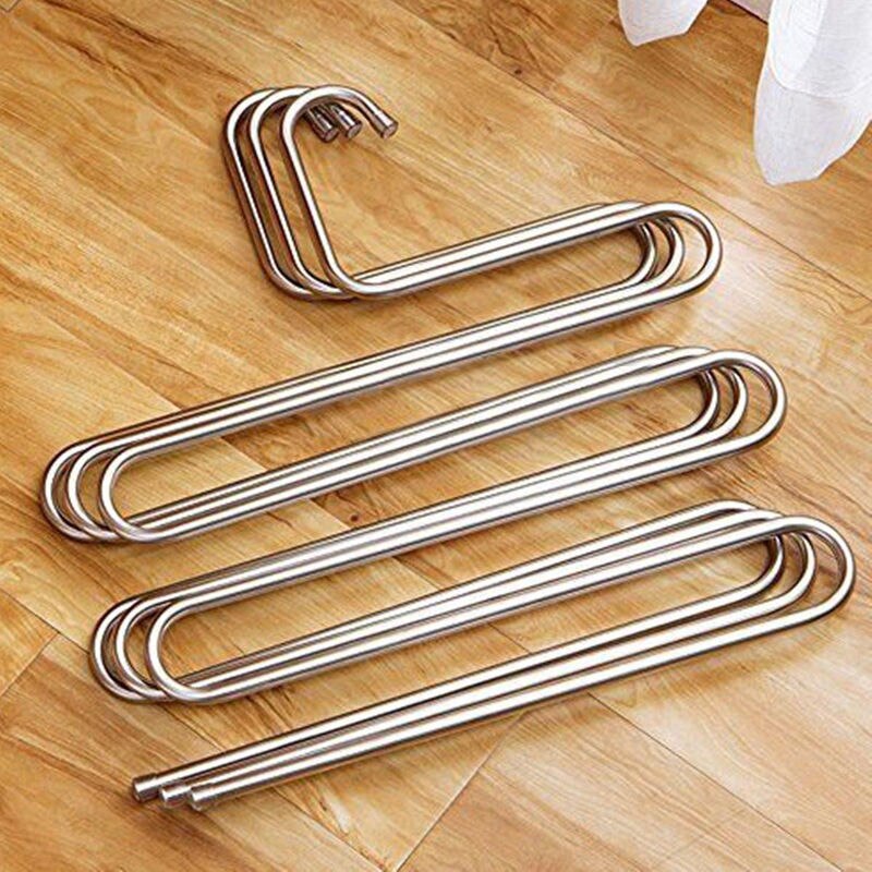 Edelstahl Hosen Aufhänger Multifunktions Hosen Closet Gürtel Halter Rack S-typ 5 Schichten Platzsparend