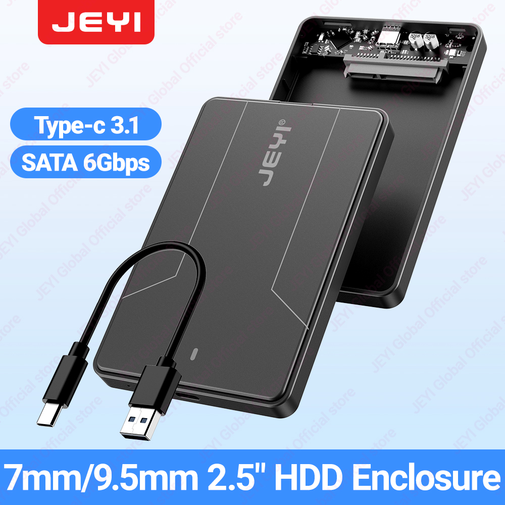 JEYI 2.5 inch External Hard Drive Enclosure Type C 3.1 to SATA III for 7mm and 9.5mm SATA HDD SSD Tool Free [UASP Supported]