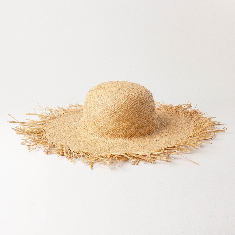 Raffia Cooling Children Summer Sun Hat Girls Big Brim Beach Hat Floppy Parent-child UV Hats: Adult 57cm