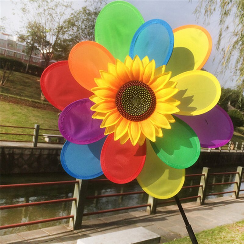 Kids Zonnebloem Regenboog Windmolen Wind Spinner Draaimolen Wiel Thuis Yard Decoratie D21
