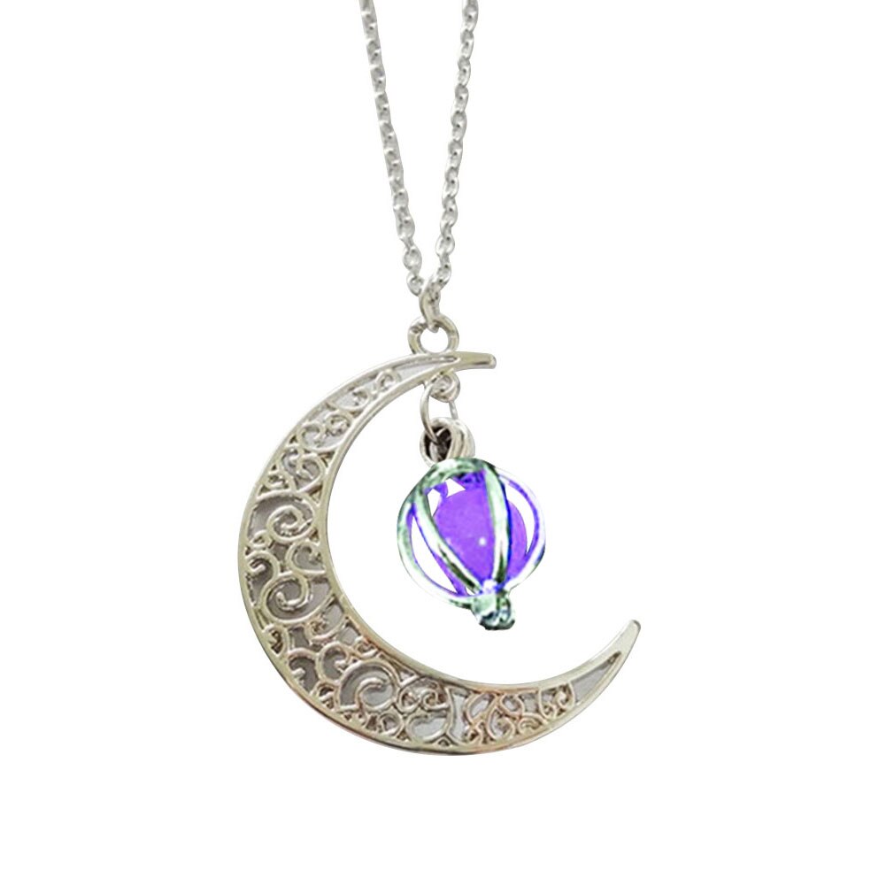 colgante de jaula de Luna hueca para mujer a la , cadena luminosa, collar de joyería: Púrpura