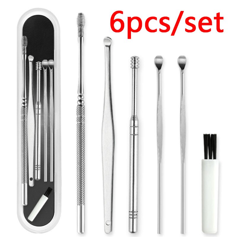 Curette en acier inoxydable, cure-oreille en spirale, dissolvant de cire, Curette, nettoyeur, cuillère, outil de nettoyage des oreilles, 7/6 pièces: 6pcs