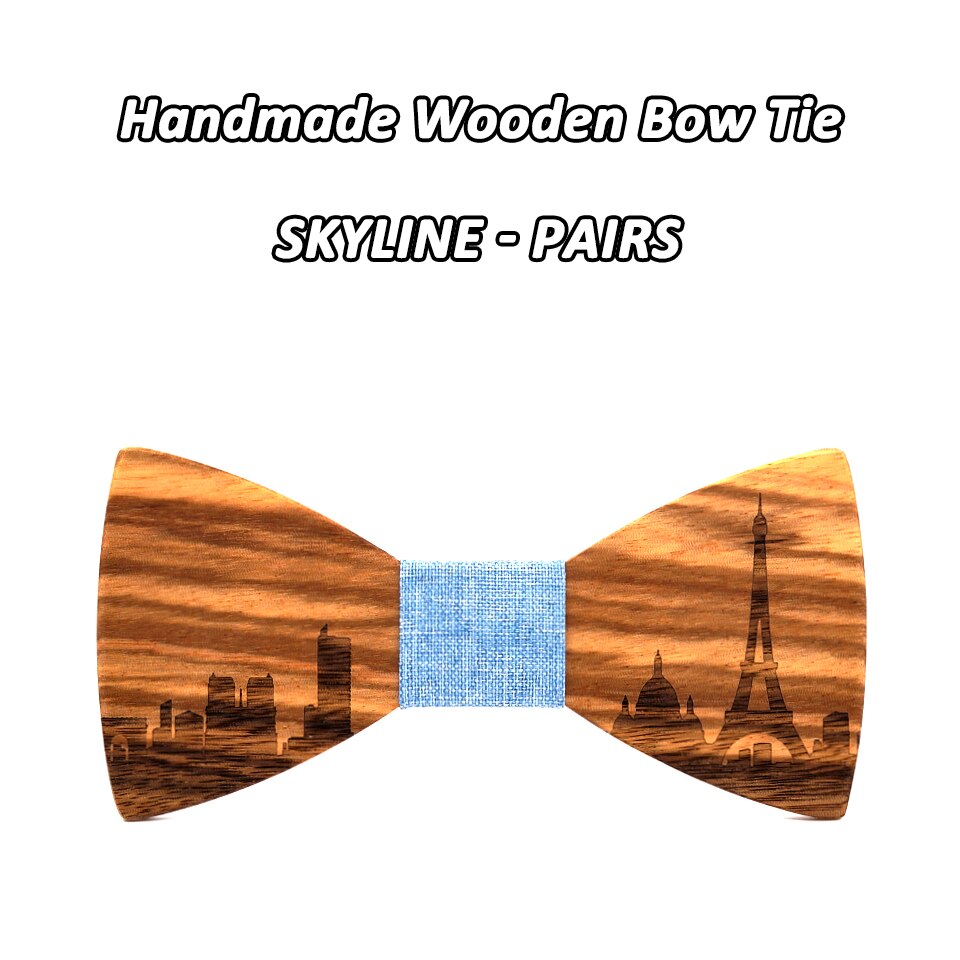 Mahoosive-pajaritas de madera hechas a mano para hombre, conjunto de corbatas de madera, corbata de mariposa, corbatas Skyline para hombre, gemelos, pañuelo, novedad: PAIRS