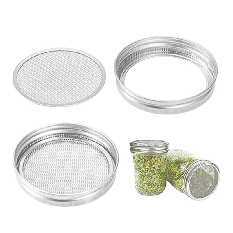 Tapas de germinador de semillas, cubierta de malla de filtro de acero inoxidable 304, colador de pantalla para frascos de enlatado de boca ancha, 4 unids/set por juego