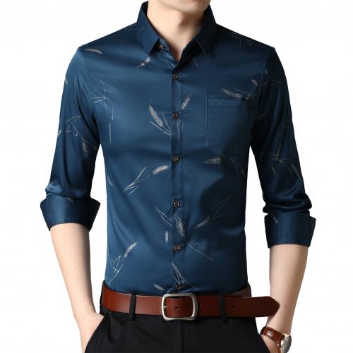 Camicie a maniche lunghe per uomo orecchie di grano stampa camicie da lavoro per uomo girare verso il basso camicie eleganti camicie uomo Casual camicia da ufficio Top: Lake Blue / 2XL