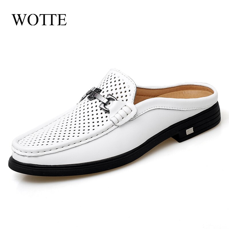 Medias zapatillas de verano para hombres, cómodas zapatillas de exterior para hombres, zapatos de cuero con agujeros, zapatos de conducción informales, zapatos de cuero, zapatillas de deporte