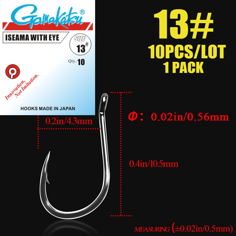 Gamakatsu 10 unids/lote Iseama 1/0 # -14 # Anzuelos de pesca, anzuelo de carpa, anzuelo de mar de acero rico en carbono, accesorios de pesca con mosca, aparejos: 11 / YELLOW