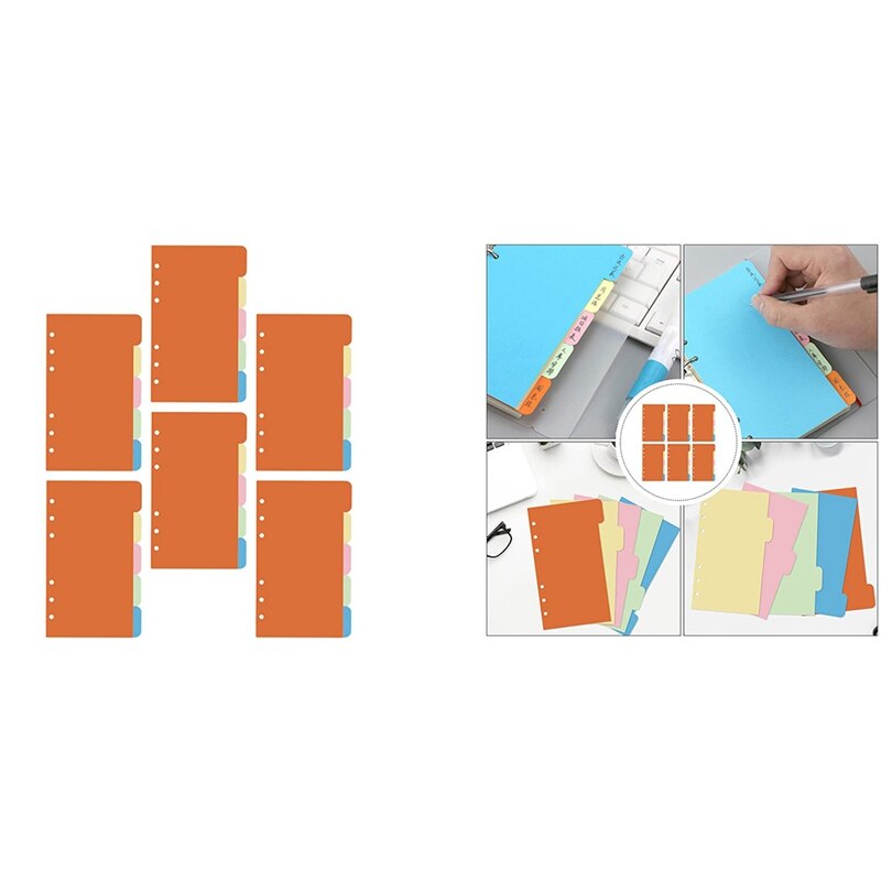 30Pcs 6 Reliure À Anneaux Séparateurs Avec 4 Onglets Diviseur De Papier Catégorie Page D&#39;indexation Cartes Feuilles Liants