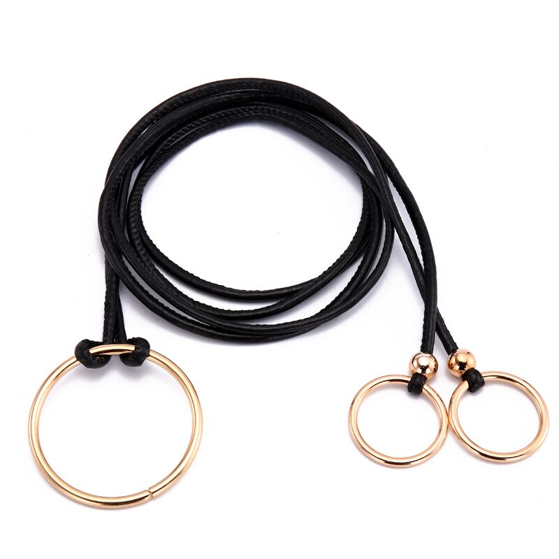 Cinturón elástico anudado para mujer, cintas decorativas, vestido ceñido en la cintura, cadena de cuero PU,: Black