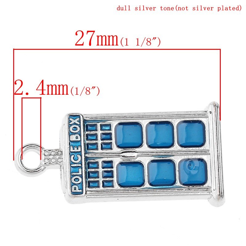 DoreenBeads – perles rectangulaires argentées mates, 10 pièces, &quot;boîte de POLICE&quot; sculptées en émail bleu 27mm x 14mm (B32009)