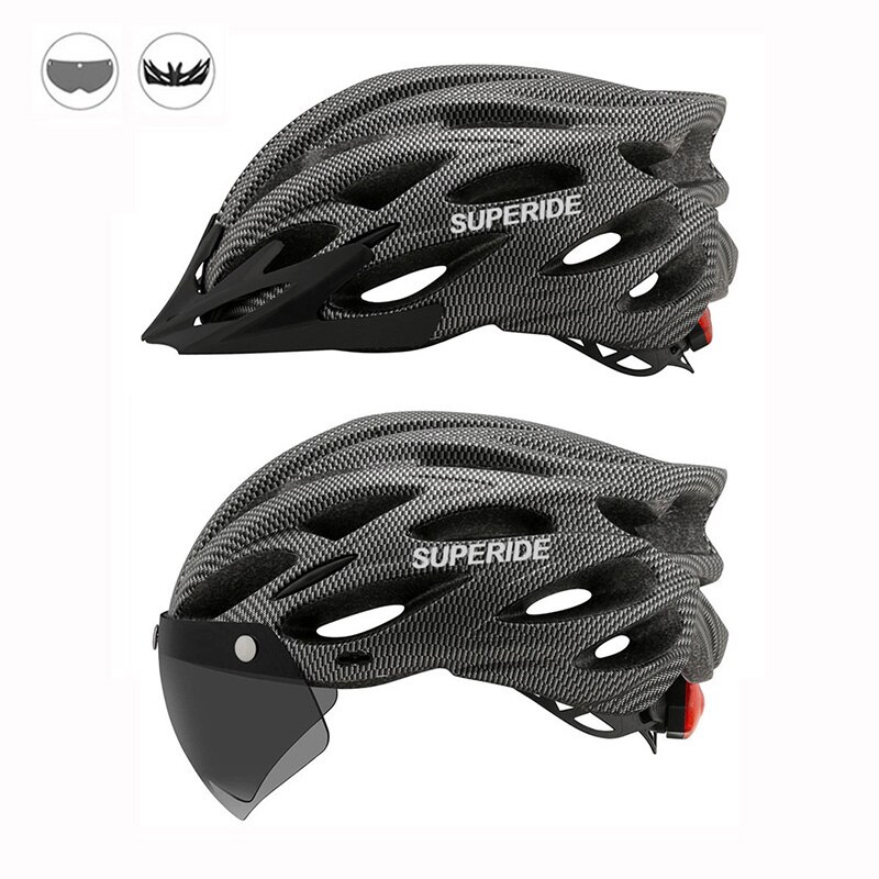 SUPERIDE Outdoor Cycling Helmet with Rearlight Unisex Mountain Road Bike Helmet Sports MTB Bicycle Helmet with Goggles &amp; Visor