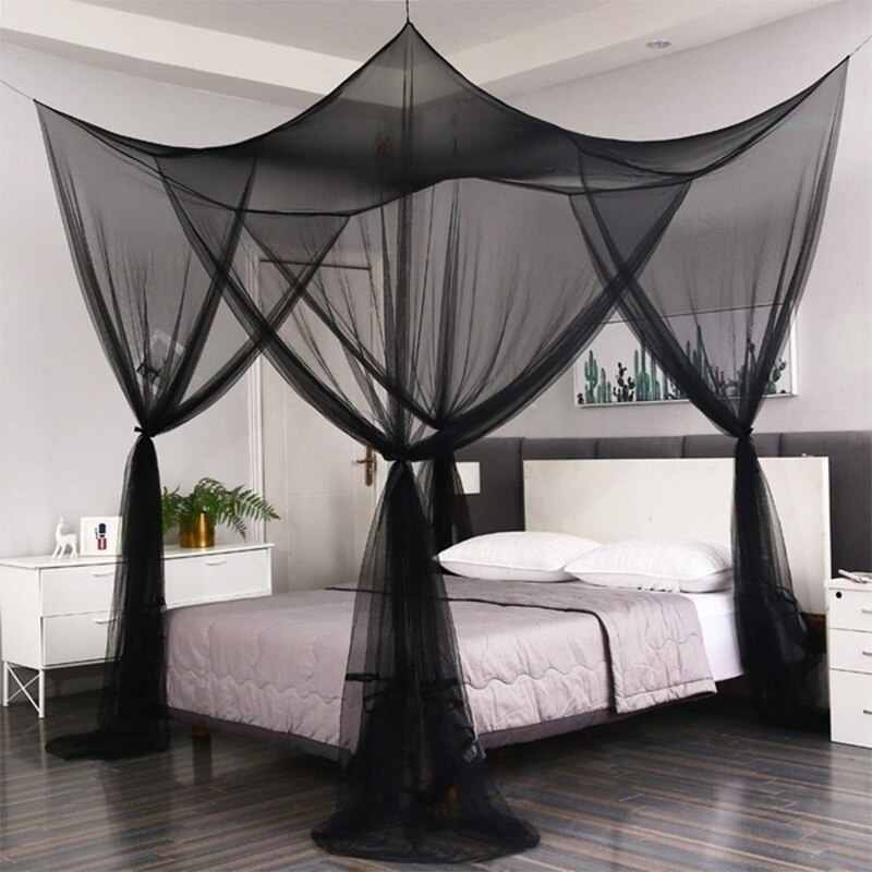 Moustiquaire noir blanc pour Double quatre coin lit poste lit baldaquin moustiquaire pleine reine King Size literie: Black