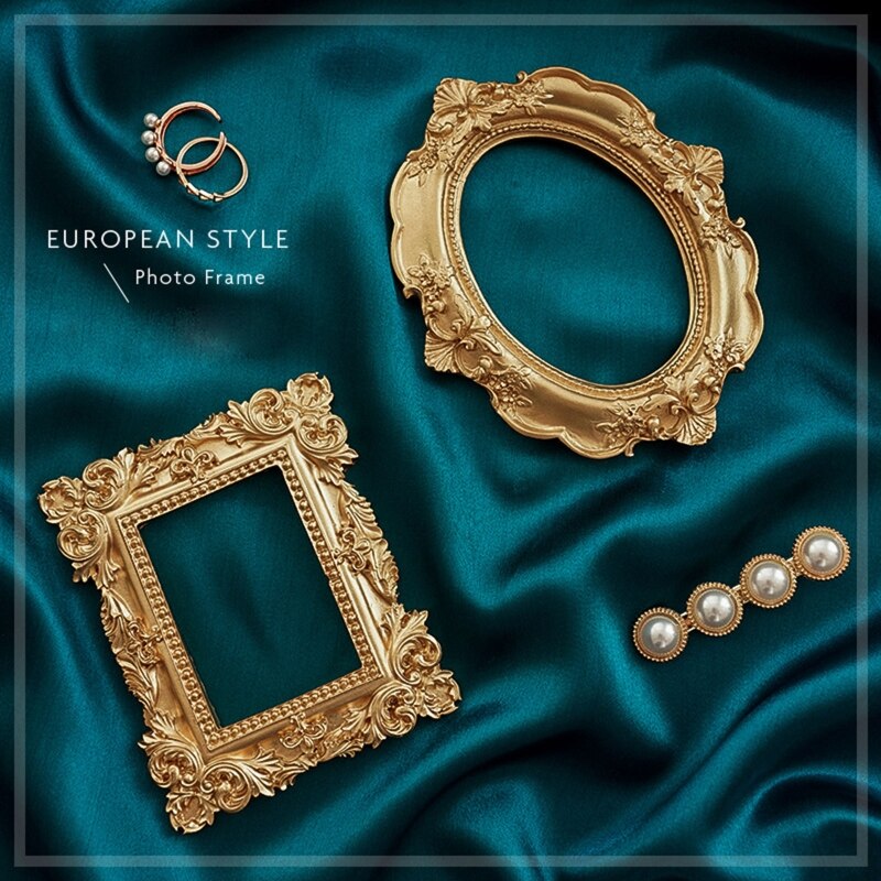 Marco de fotos Retro dorado para decoración del hogar, accesorios de exhibición de joyería para decoración de uñas, Fondo de fotografía para sesión de fotos