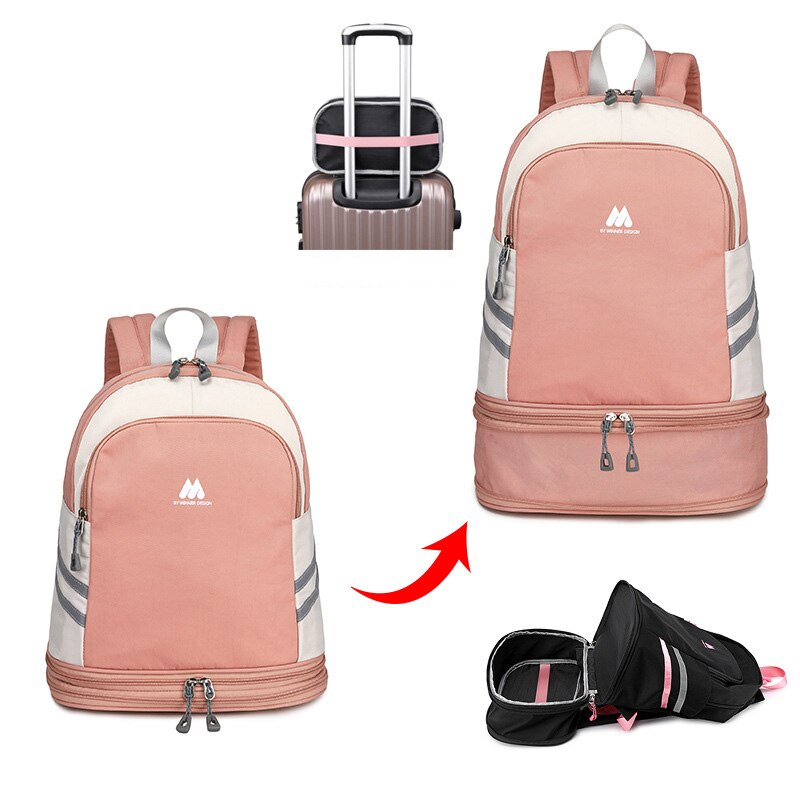 Mochila de alta capacidad, zapatos portátiles independientes, bolsa de almacenamiento de ropa, bolsa organizadora de viaje para mujer, accesorios deportivos para Fitness: Style C Pink White