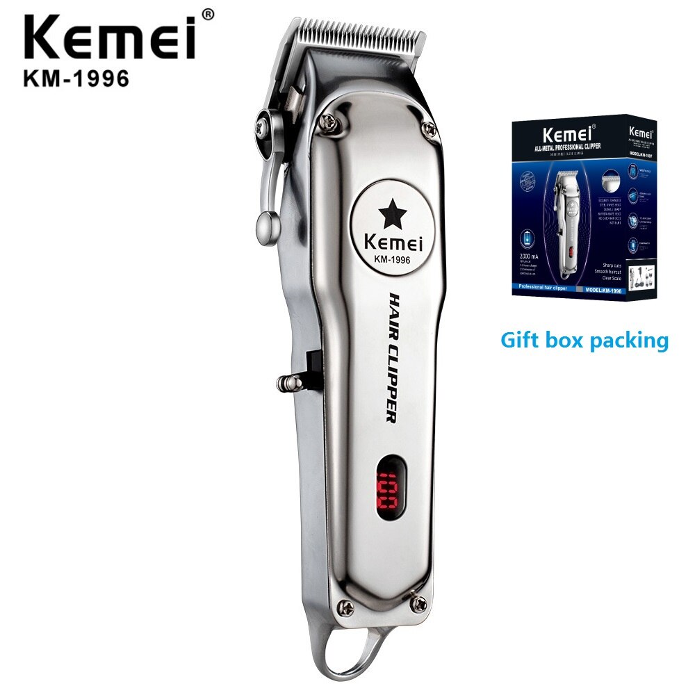 100-240v kemei uppladdningsbart hårtrimmer hårklippare hår rakning maskin hårskärning skägg elektrisk rakhyvel: Silver km -1996