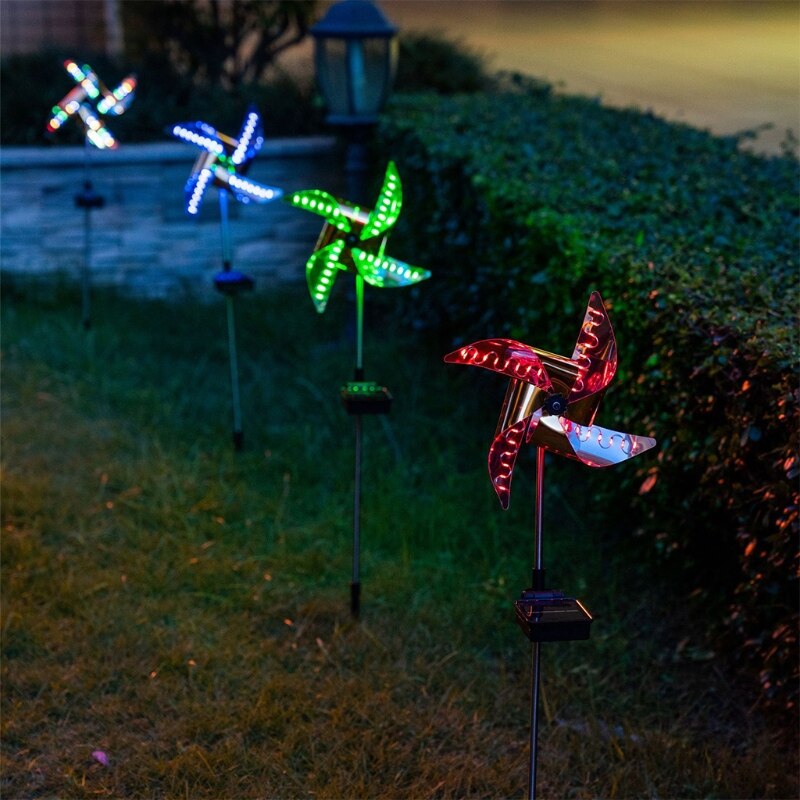 Solar Wind Spinner Tuin Stake Pinwheels Met 8 Verlichting Modes Led Fairy Lights Outdoor Patio Gazon Kerst Decoratie