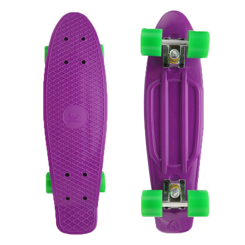 22 tums skateboard mini cruiser skateboard plast longboard 4 hjul single rocker utomhus sport för tjej pojke 56 x 15 x 10cm: Lila