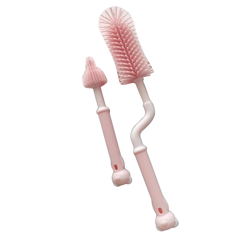 Roterende Silicone Zuigfles Borstel Babyuitsteeksel Reiniging Borstels Stro Borstel Kam Cleaning Kit Zuigfles Borstels: Pink