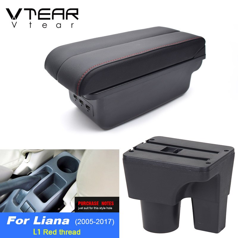 Vtear dla Suzuki liana podłokietnik samochdoowy skórzany podłokietnik interfejs USB schowek wnętrze centrum konsola puchar gniazdo akcesoria automatyczny: E czerwony