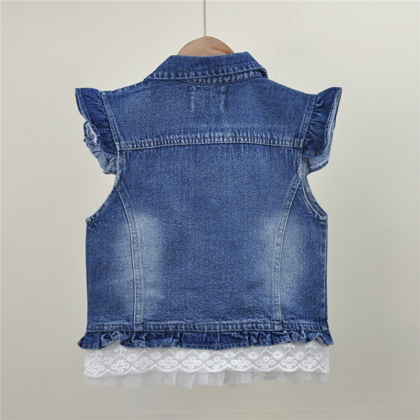 Girls 3D Flower Pearl Lace Denim vest embroidered waistcoats kids jeans vests children spring autumn sleeveless coat