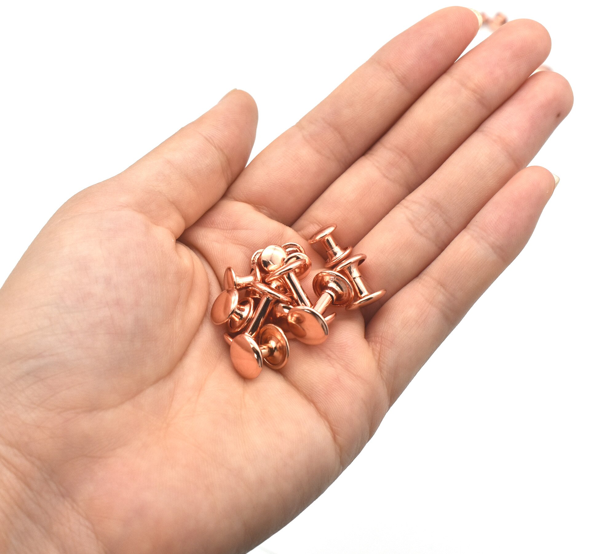 50Pcs Rose Gold Rivets Double Round Head Rivets Double-Sided Rivets Iron Buckle Quick Rivets DIY Leather Sewing Accessories