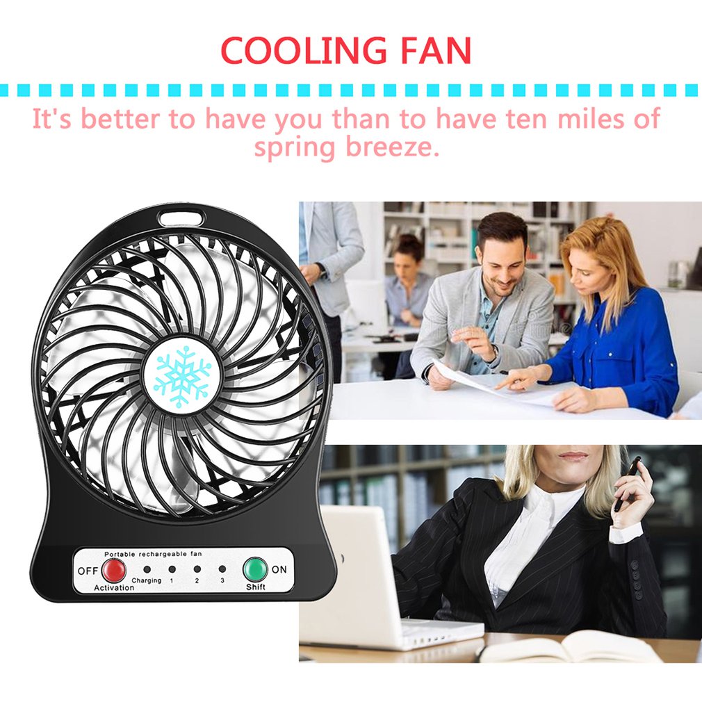 Mini bærbar ventilator usb genopladelig luftkøler 4- tommer 3 tilstande hastigheds-ledet belysningsfunktion desktop fan studerende fan