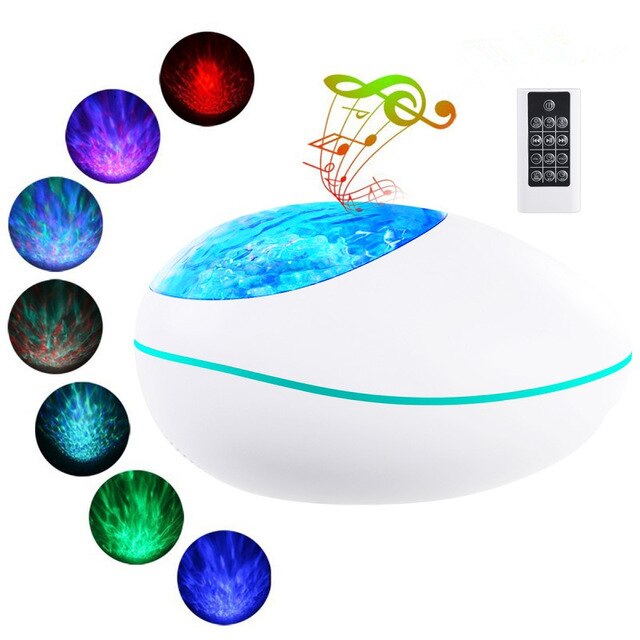 Chanceux pierre océan vague projecteur scène lumière effet veilleuse Bluetooth lecteur de musique télécommande eau vague couleur lampe: WHITE