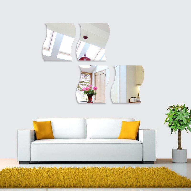 6Stck 3D Spiegel Zauberstab Aufkleber Wellen bilden selbst-Klebstoff Heimat Dicke Schlecht Küche Wohnzimmer Hause Dekoration Zubehör