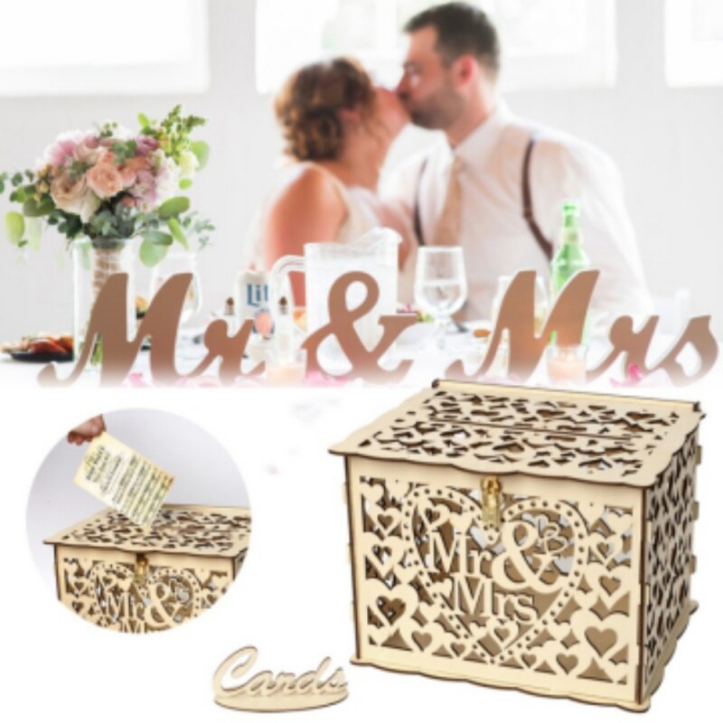 1Pcs Wooden Wedding Envelope Card Box Hollow Floral Pattern Invitation Card DIY Box Wedding Supplies Party Decor