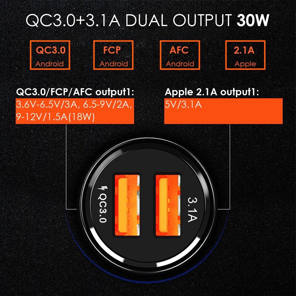 30W QC3.0 Autolader, snel Opladen 3.0 Mobiele Telefoon Oplader 2 Poort Voor Iphone/Ipad Samsung Huawei Xiaomi Rapid Auto En 3A Kabel