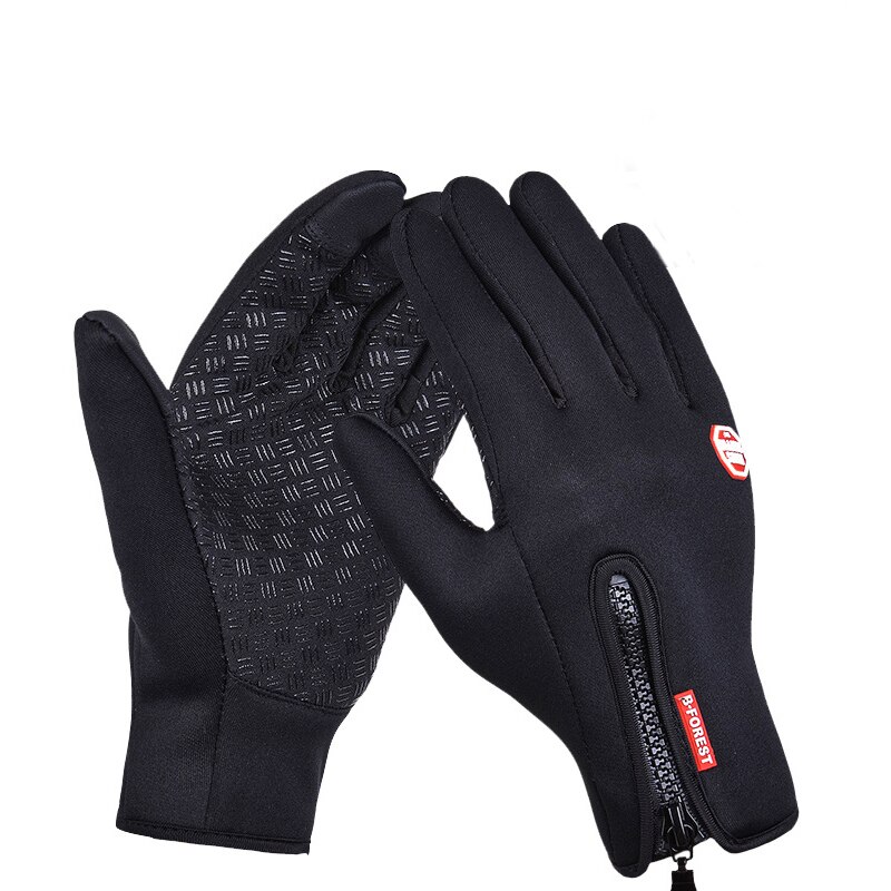 Cykling unisex varma handskar vinter vindtäta full finger handskar utomhus bergsklättring fleece pekskärm vantar: Svart / Xl