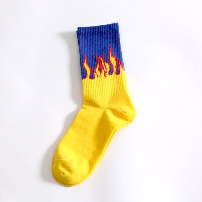Calcetines con de llamas quemadas para chico, medias con de , ideal para adolescentes, estudiantes, monopatín: Navy Yellow
