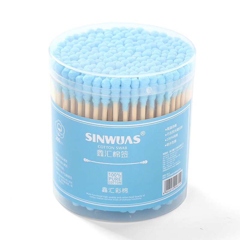 Hisopo de algodón de bambú, palo de madera suave, cepillo de tampón limpio para las orejas, para la salud y la belleza, 5 cajas/200 piezas: 5 boxes blue