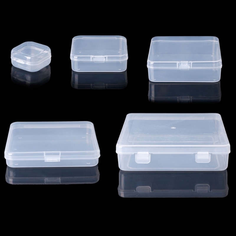 Vierkante doorzichtige plastic sieraden opbergdozen kralen knutseldoos containers