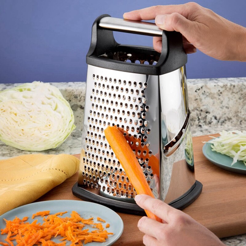 Box Grater, Stainless Steel with 4 Sides, Best for Parmesan Cheese, Vegetables, Ginger, Black