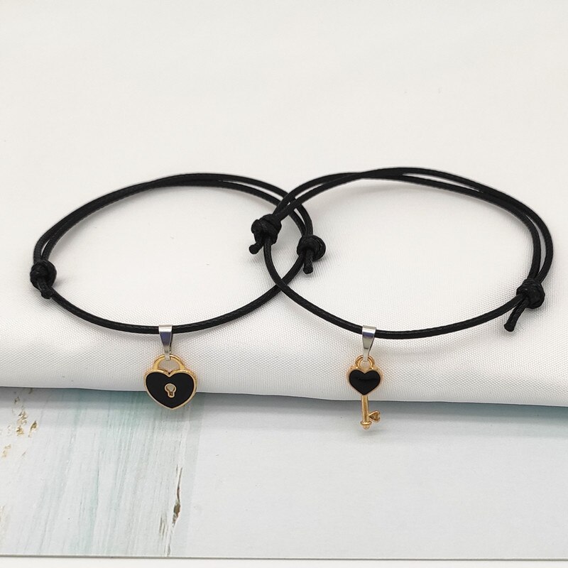 Pulsera de cuerda ajustable para parejas, brazalete de color blanco y negro, de San Valentín, joyería al por mayor, novedad de