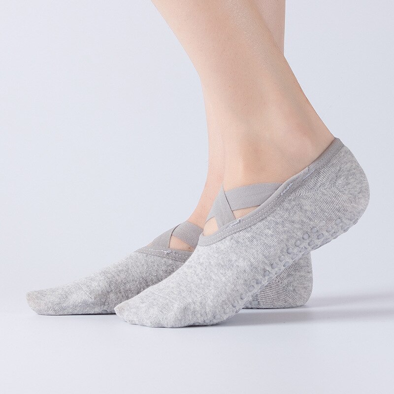 S006B Grey black light pink black Pilates Ballet Dance Cycling Anti Slip Bandage Cotton Sports Yoga Socks: light grey