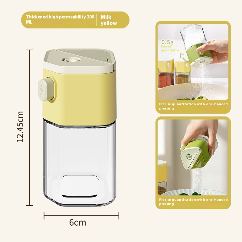 Seasoning Jar, Glass Salt Jar, Seasoning Box Sealed Kitchen Seasoning Bottle, Moisture-proof Quantitative Sugar Seasoning Bottle: Yellow